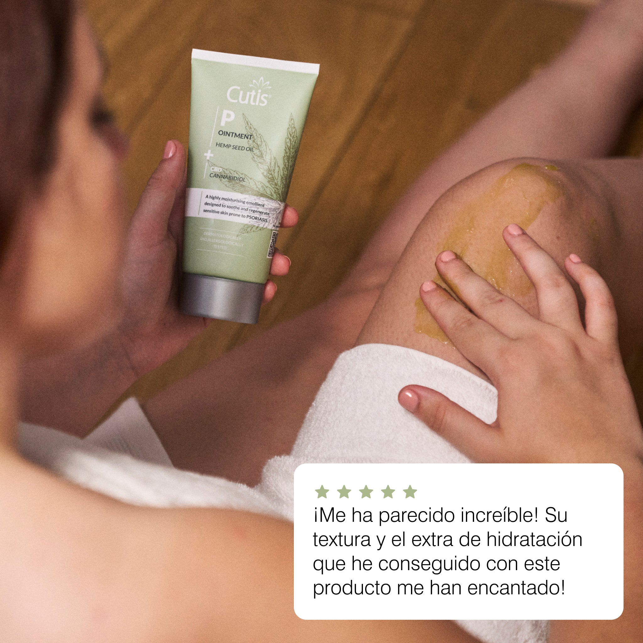 Aplicación crema emoliente natural CBD Cutis en piel