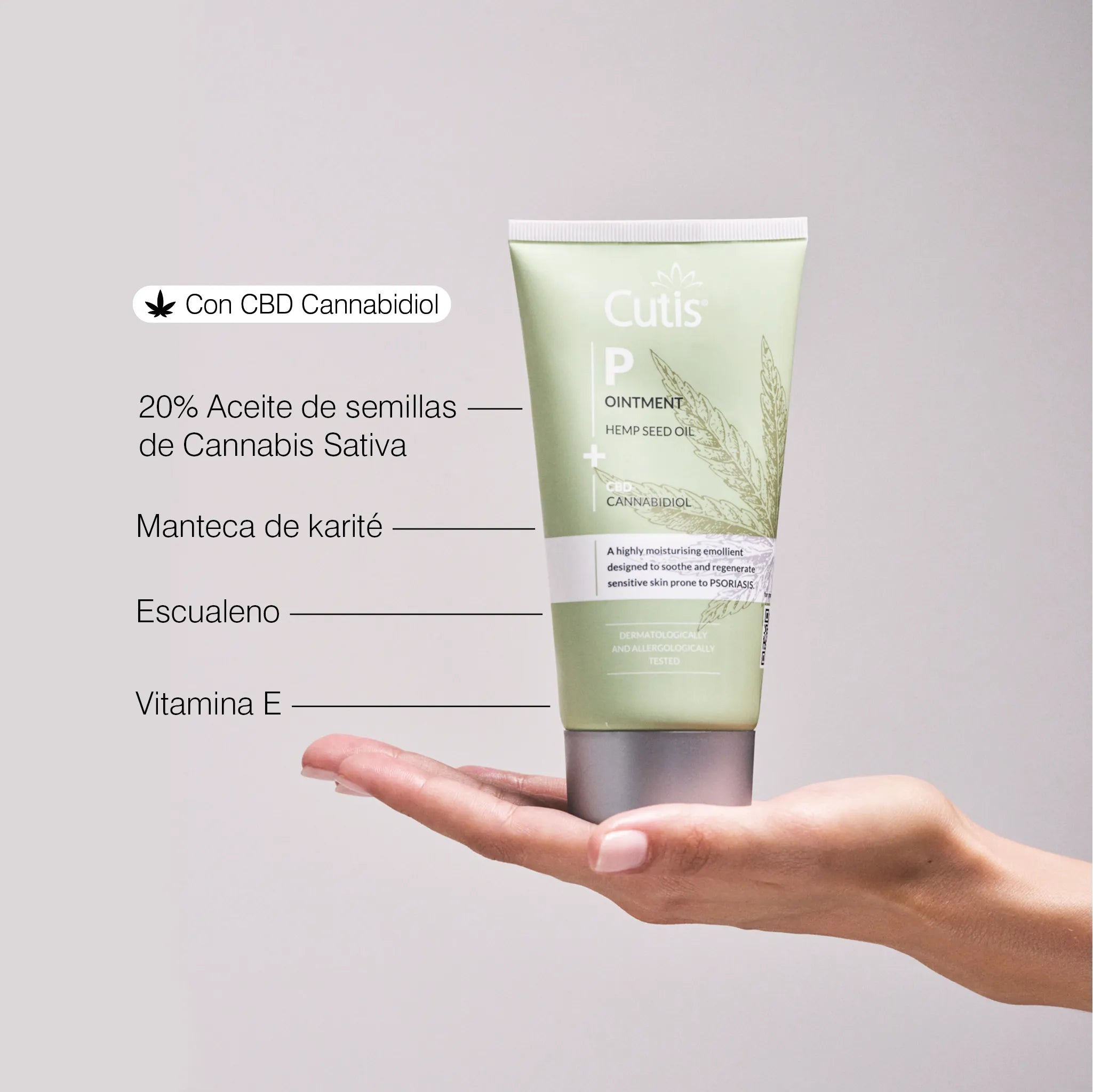 Crema emoliente CBD Cutis con 20% aceite de semillas de Cannabis Sativa