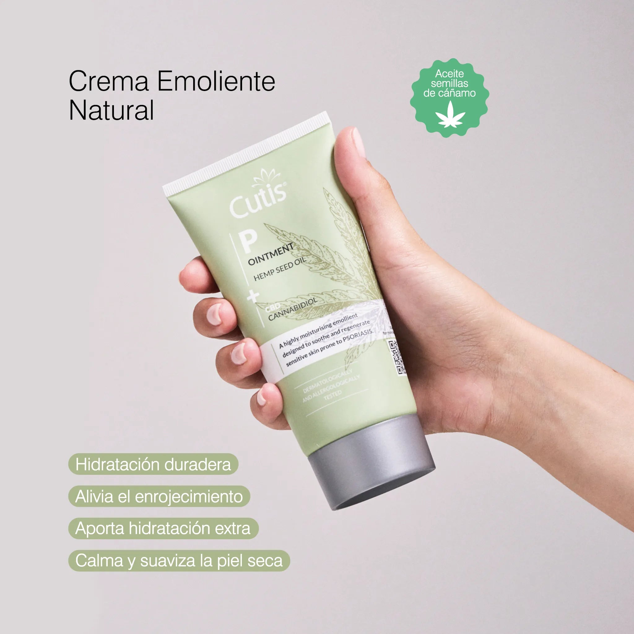 Crema emoliente natural CBD Cutis hidratación duradera para piel seca