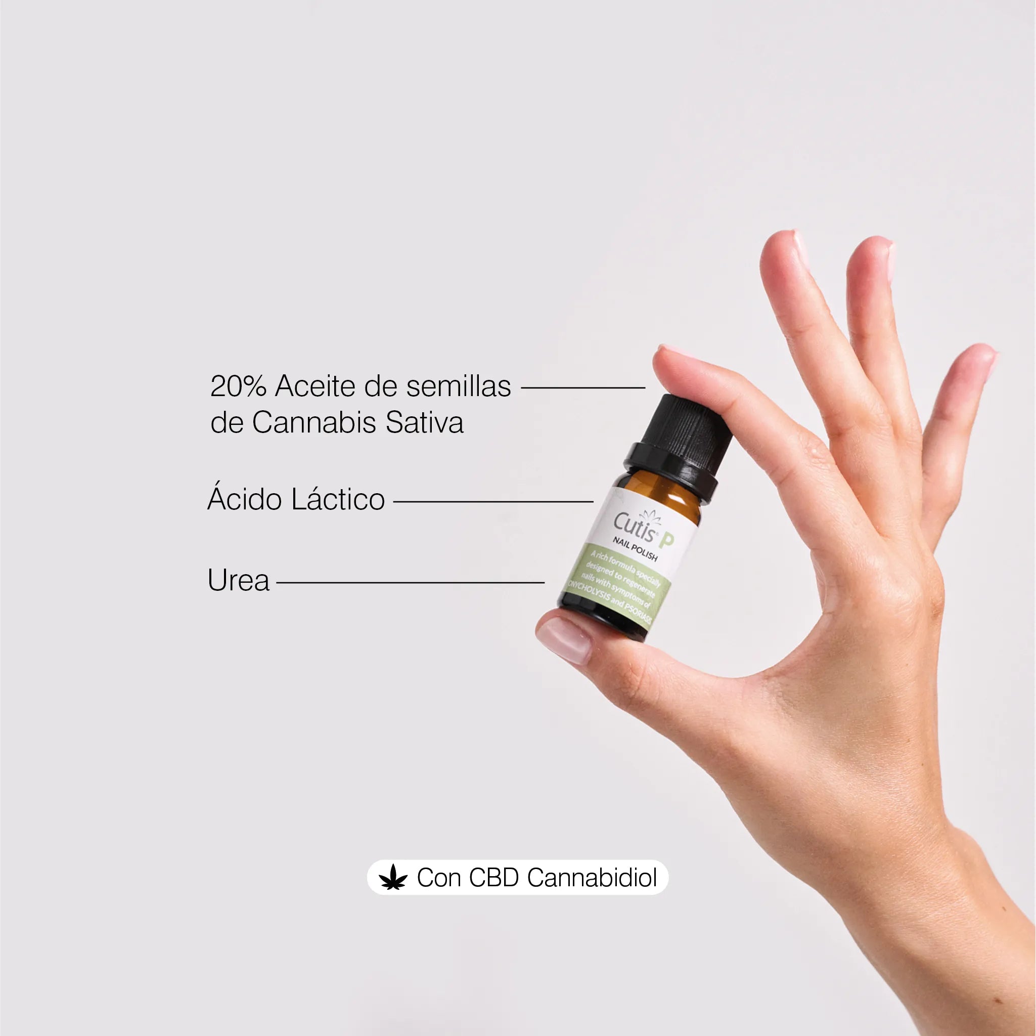 Esmalte uñas CBD Cutis P con 20% aceite de semillas de Cannabis Sativa